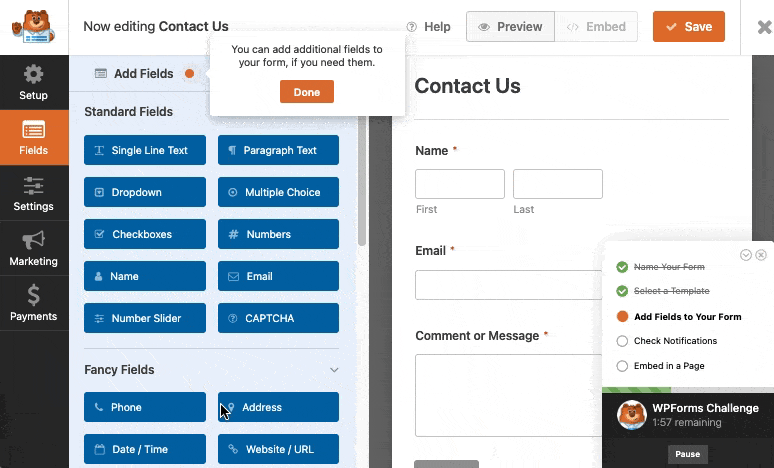 click-and-drag-form-field - WPForms Adding a form field during the WPForms Challenge