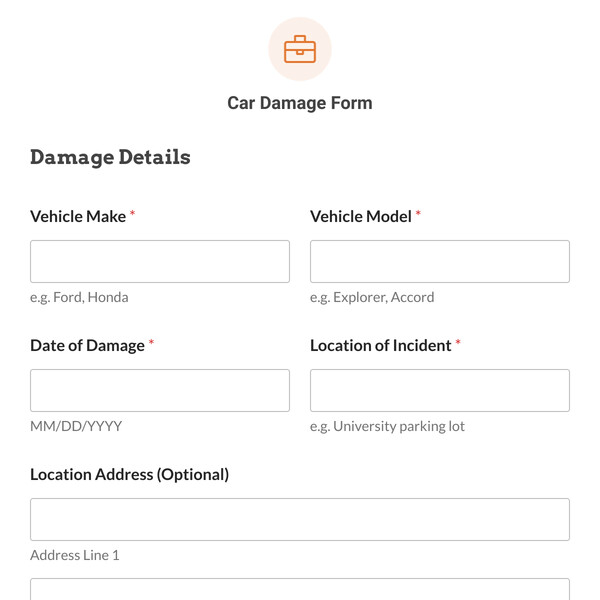Car Damage Form Template