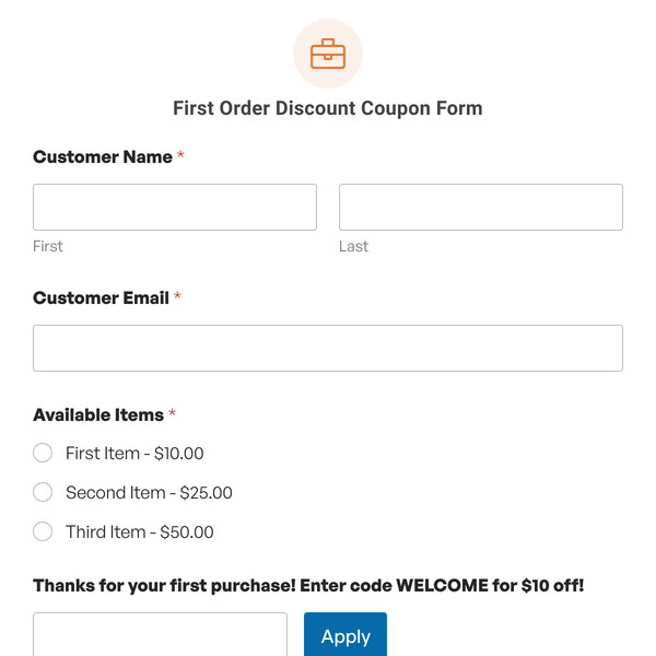 First Order Discount Coupon Form Template