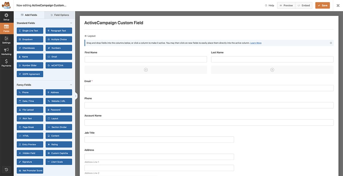to begin, create a new form and add your fields