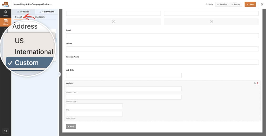 from the General tab, select the Address Scheme name you created in the snippet above