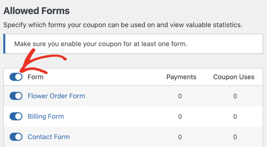 Allow Coupon on All Forms Allow coupon on all forms