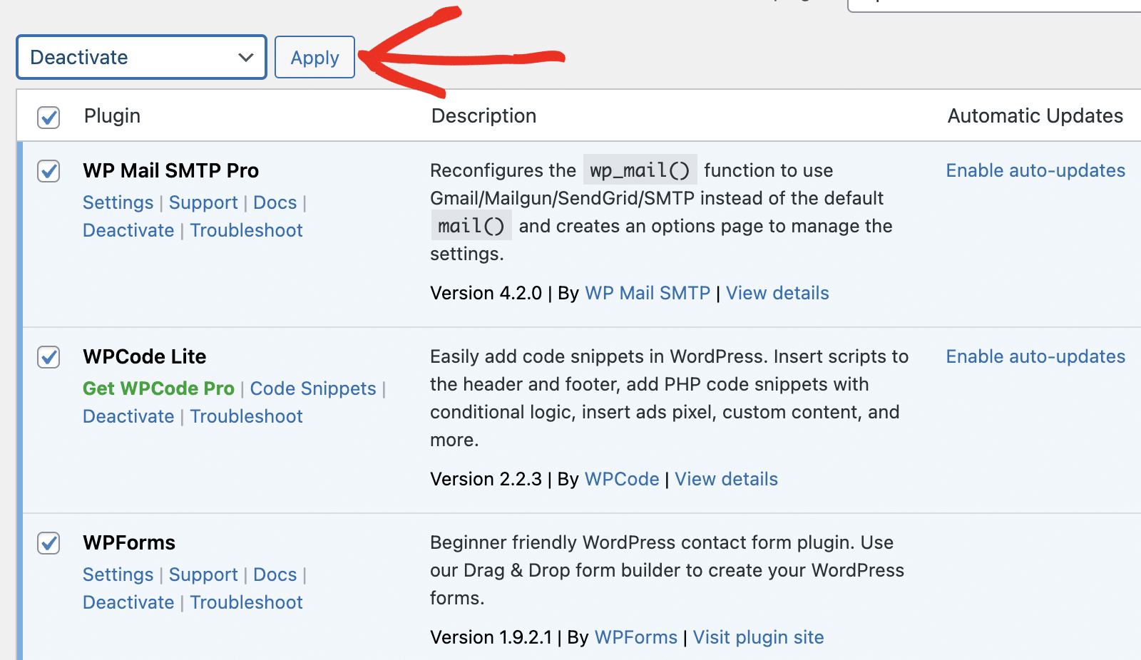 Deactivating All Plugins Deactivating all plugins