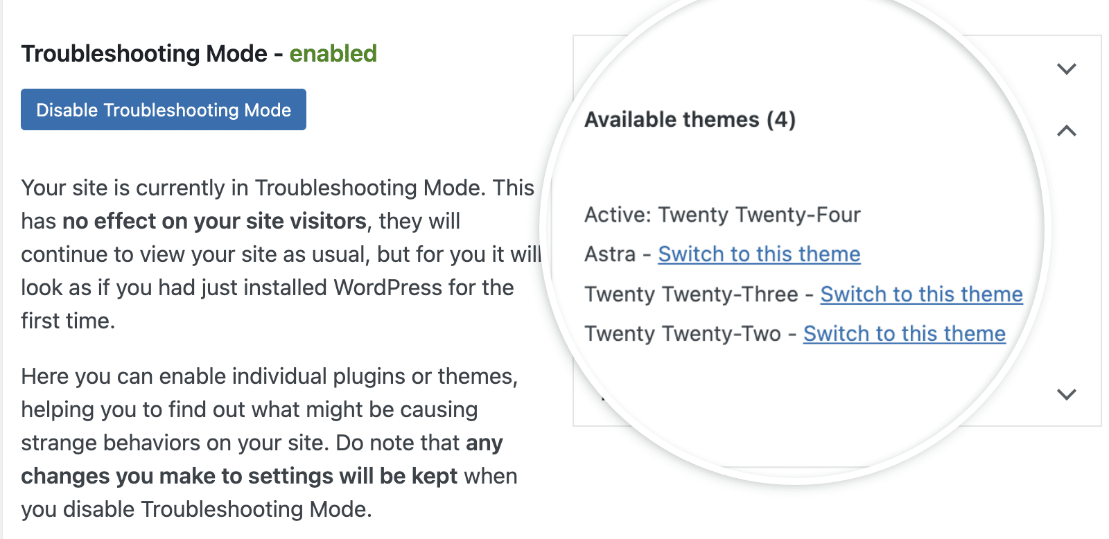 Viewing Available Themes Viewing available themes when troubleshooting JavaScript issues.