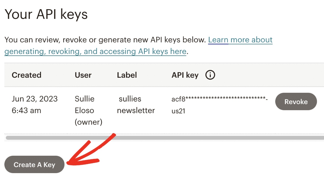 Creating a New Mailchimp API Key - WPForms Creating a new Mailchimp API key