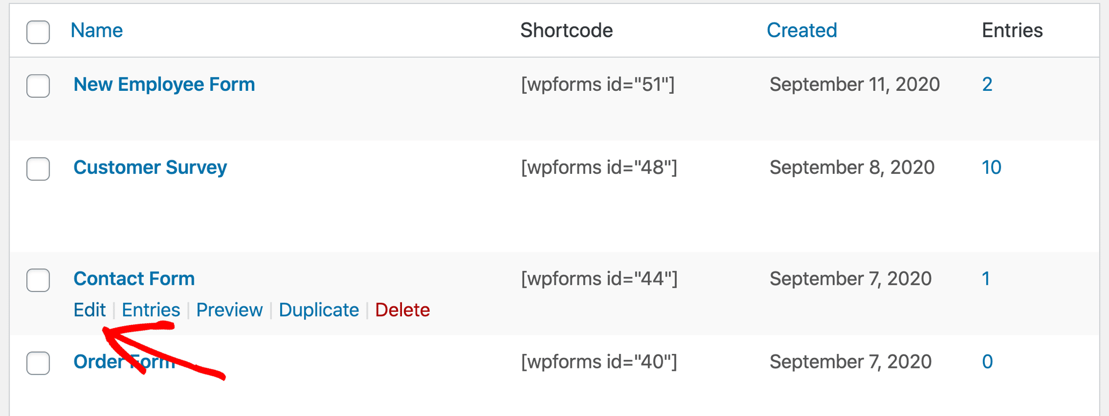 Edit contact form link - WPForms Edit contact form link