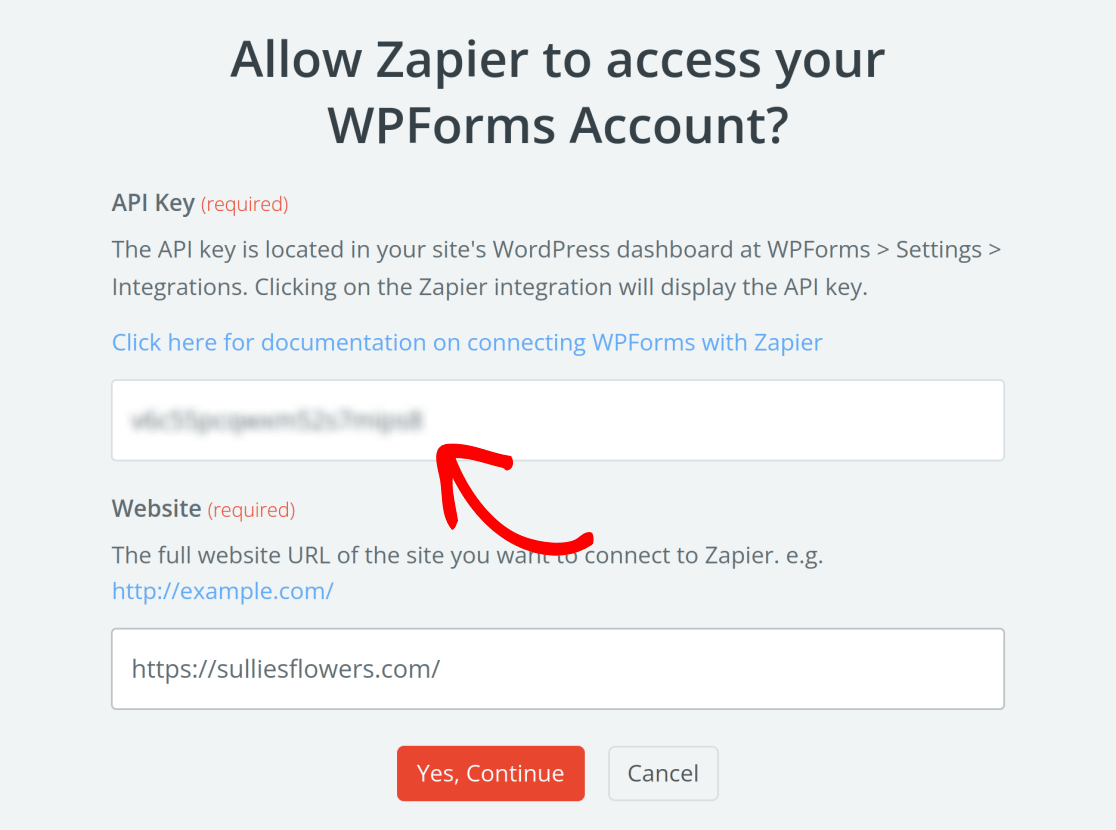 enter-zapier-api-key - WPForms Enter the Zapier API key