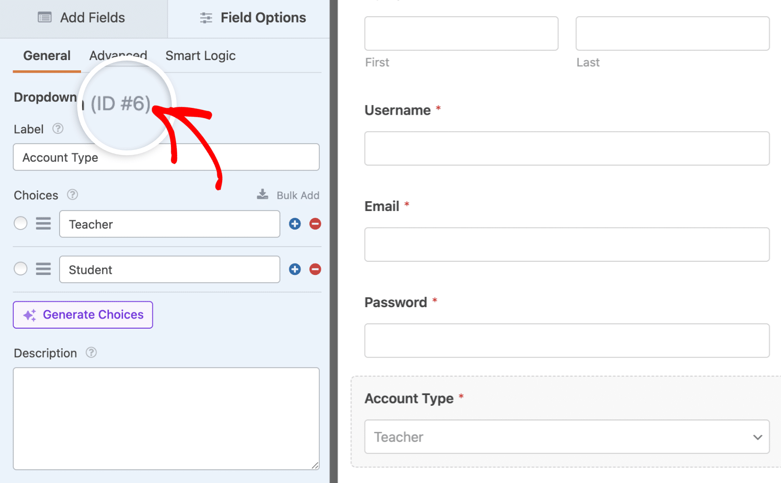 Dropdown Field ID Dropdown field ID to assign user roles conditionally