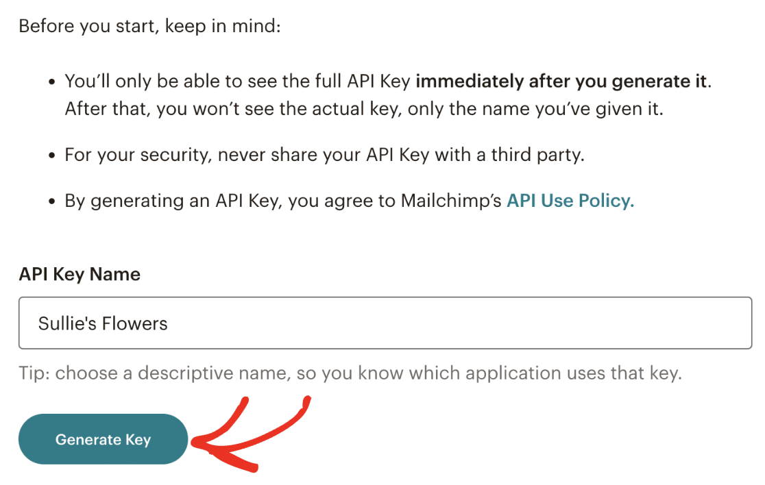 Click the Generate Key Button Click the generate key button