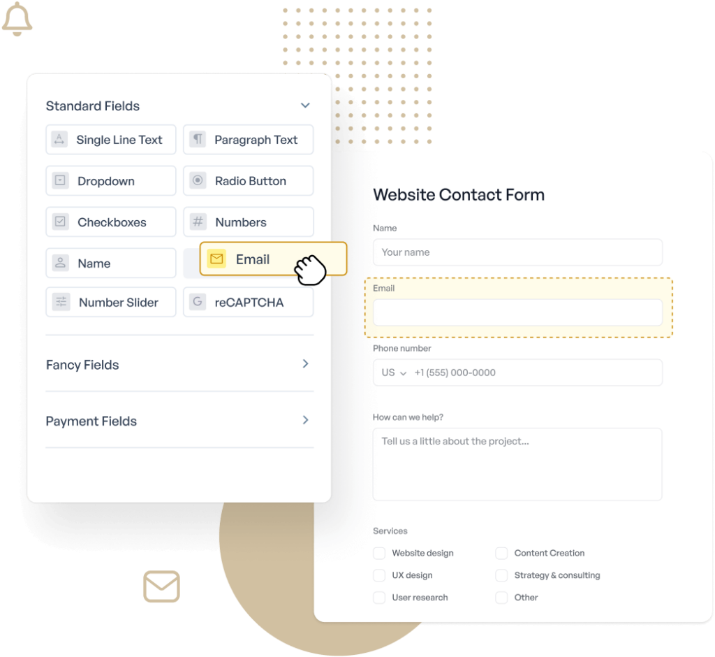 Drag and Drop Form Builder Interface Illustration - WPForms Drag and drop form builder interface illustration