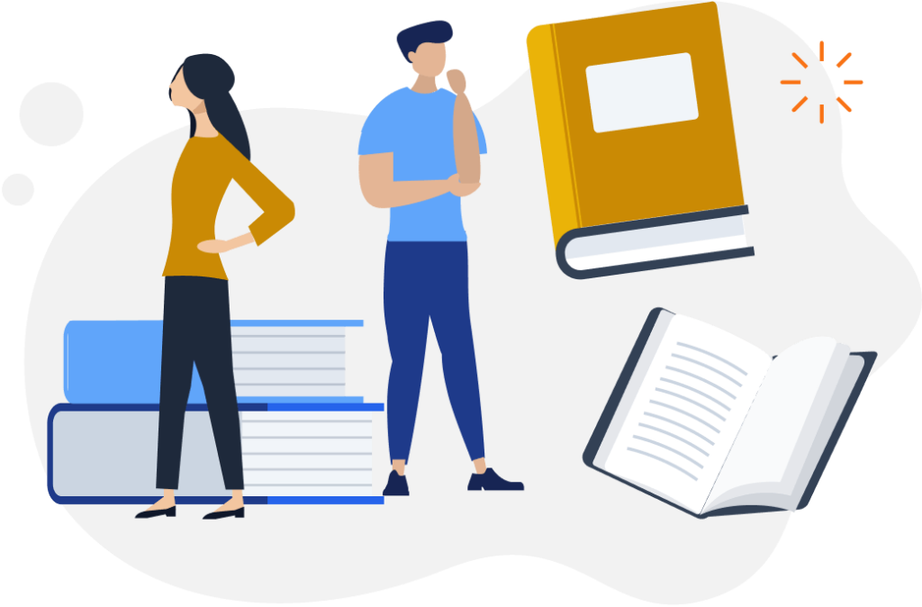 Illustration of People and Books - WPForms Illustration of people and books