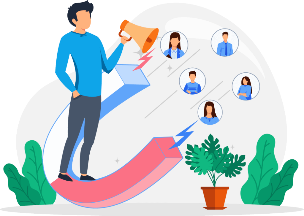 Marketer Reaching Potential Customers Through Megaphone and Digital Communication Channels - WPForms Marketer reaching potential customers through megaphone and digital communication channels