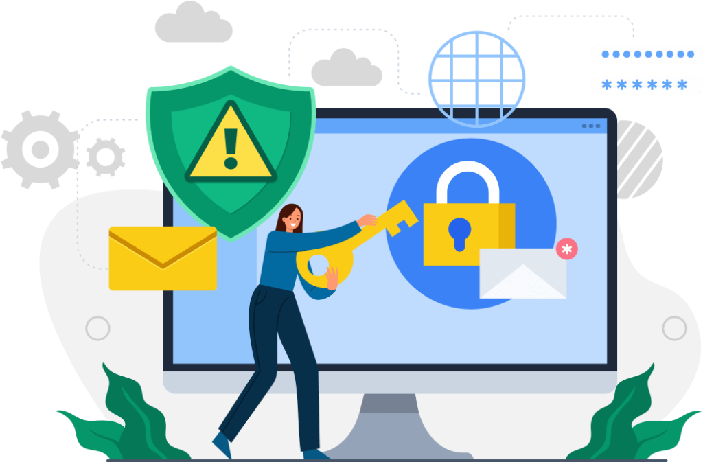 Cybersecurity Concept with Woman Unlocking Protected Computer System - WPForms Cybersecurity concept with woman unlocking protected computer system
