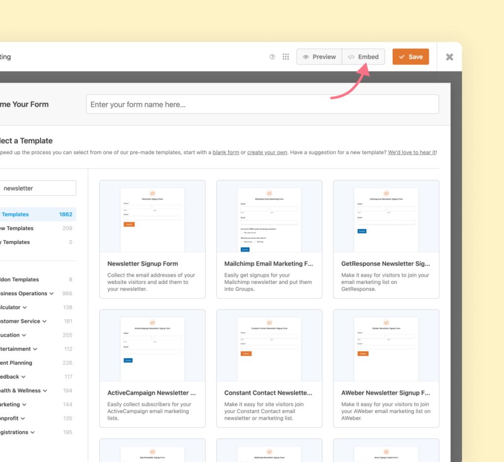 Form templates selection interface for hassle-free publishing

