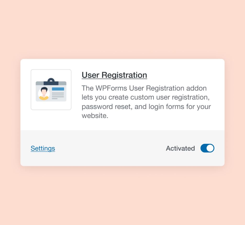 User registration feature activation in WPForms settings
