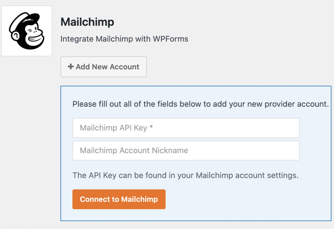 Add new account to WPForms MailChimp integration - WPForms Add new account to WPForms Mailchimp integration