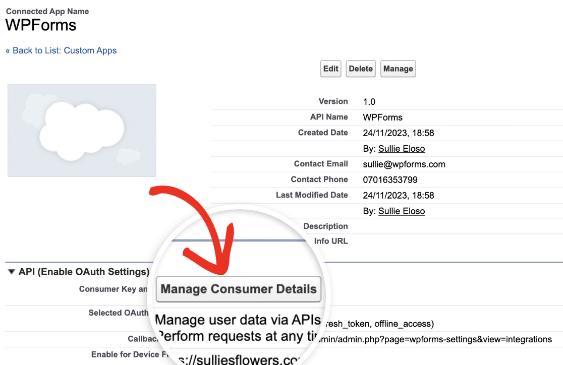 Click the Manage Consumer Details Button Manage consumer details