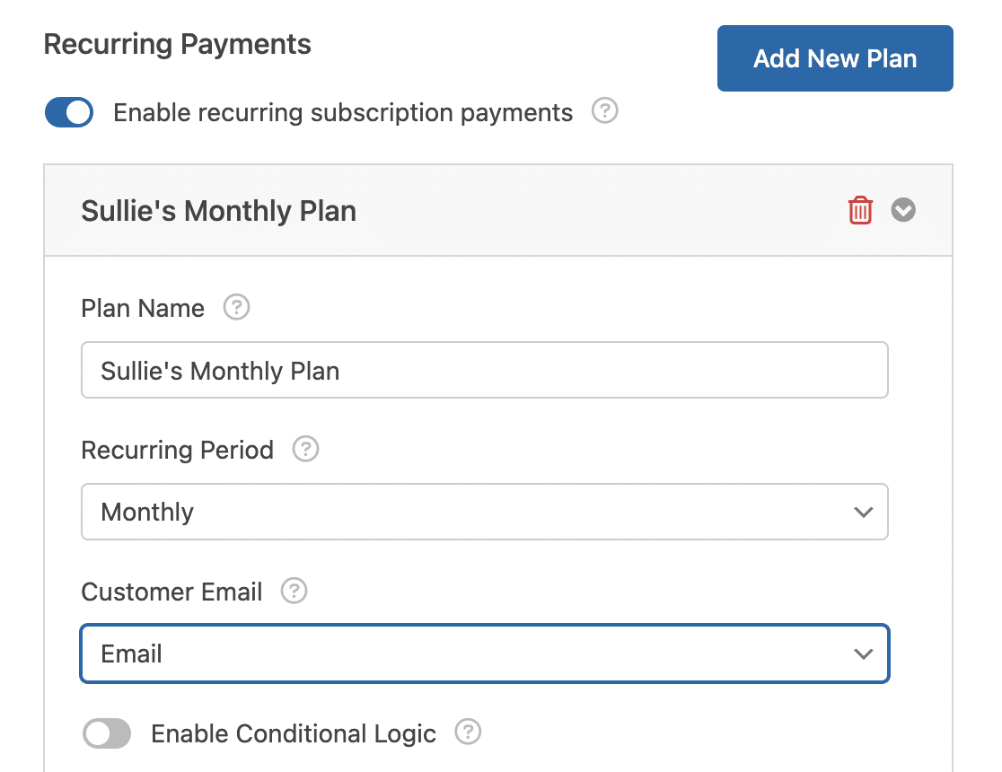 Stripe Subscription Settings - WPForms Stripe subscription settings
