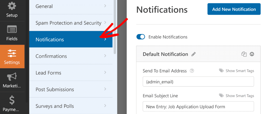 Notification Settings - WPForms Notification settings
