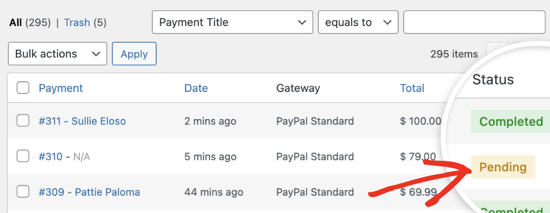 PayPal Standard Pending Status - WPForms PayPal Standard pending status