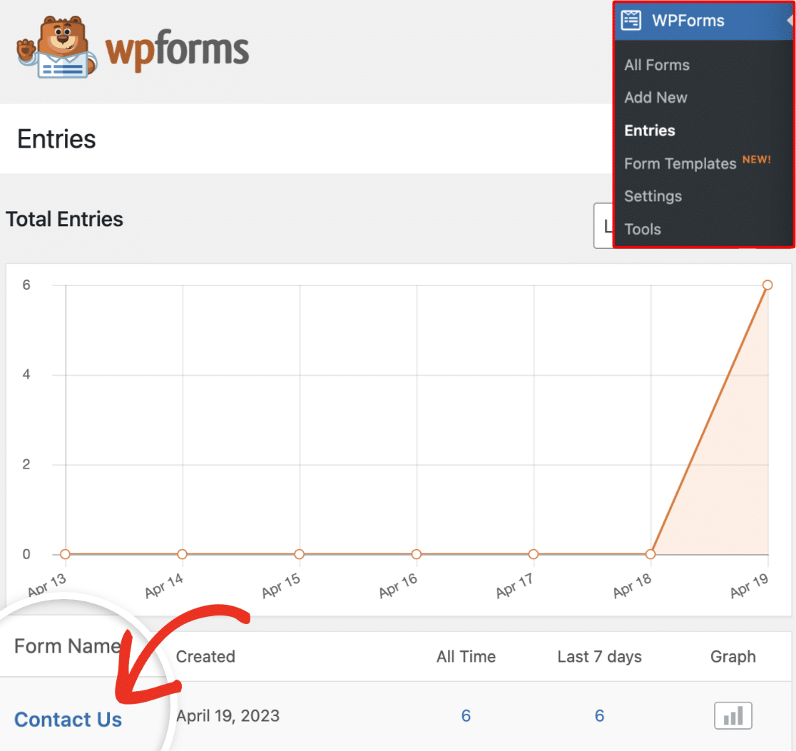 Select Form to View Spam Entries Page Select the form to view spam entries page