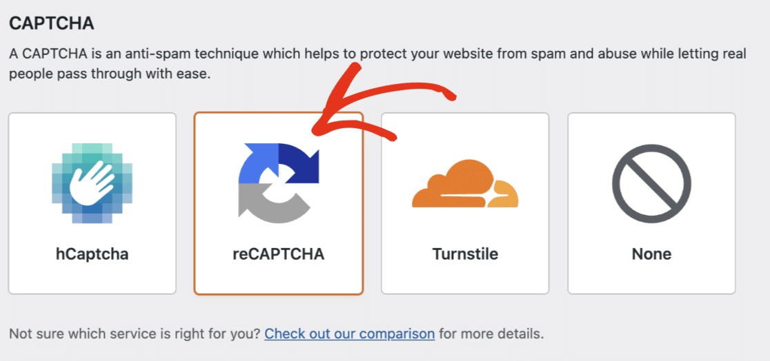 Select reCAPTCHA Option - WPForms Select reCAPTCHA option