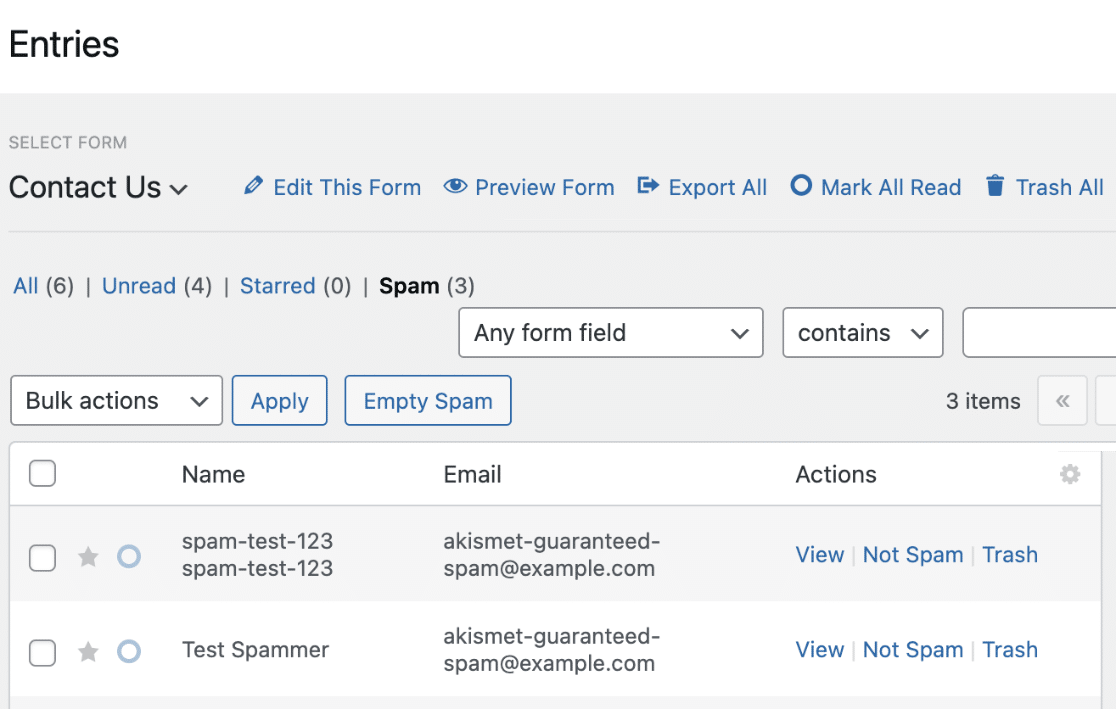 wpforms-spam-entries-page - WPForms Spam Entries Page