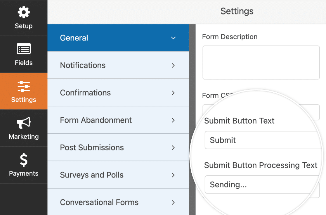 Customizing the submit button text - WPForms submit button settings