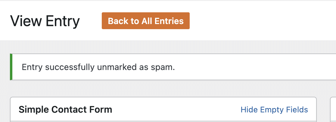 Entry Successfully Unmarked as Spam Entry successfully unmarked as spam