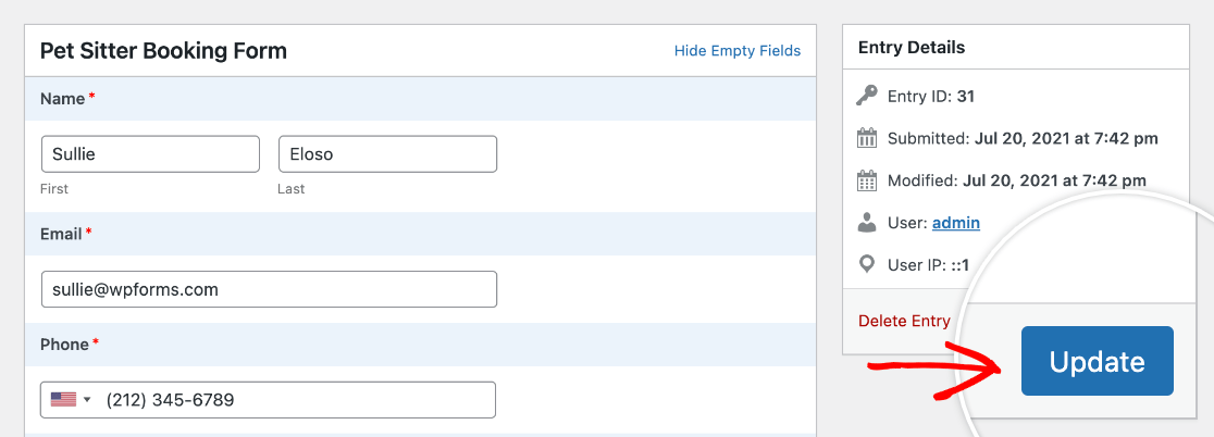 Saving changes to an entry
