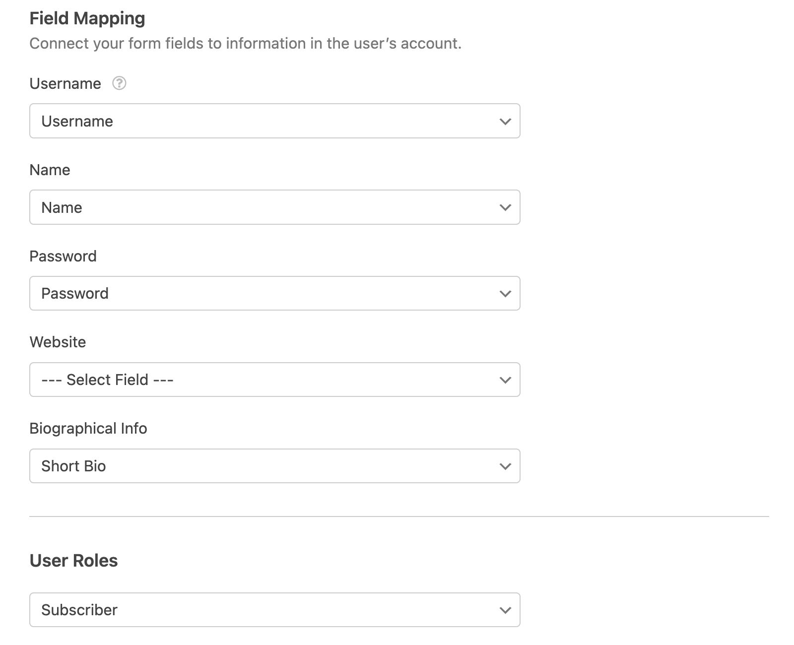 Field Mapping in the User Registration Addon Field Mapping in the User Registration Addon