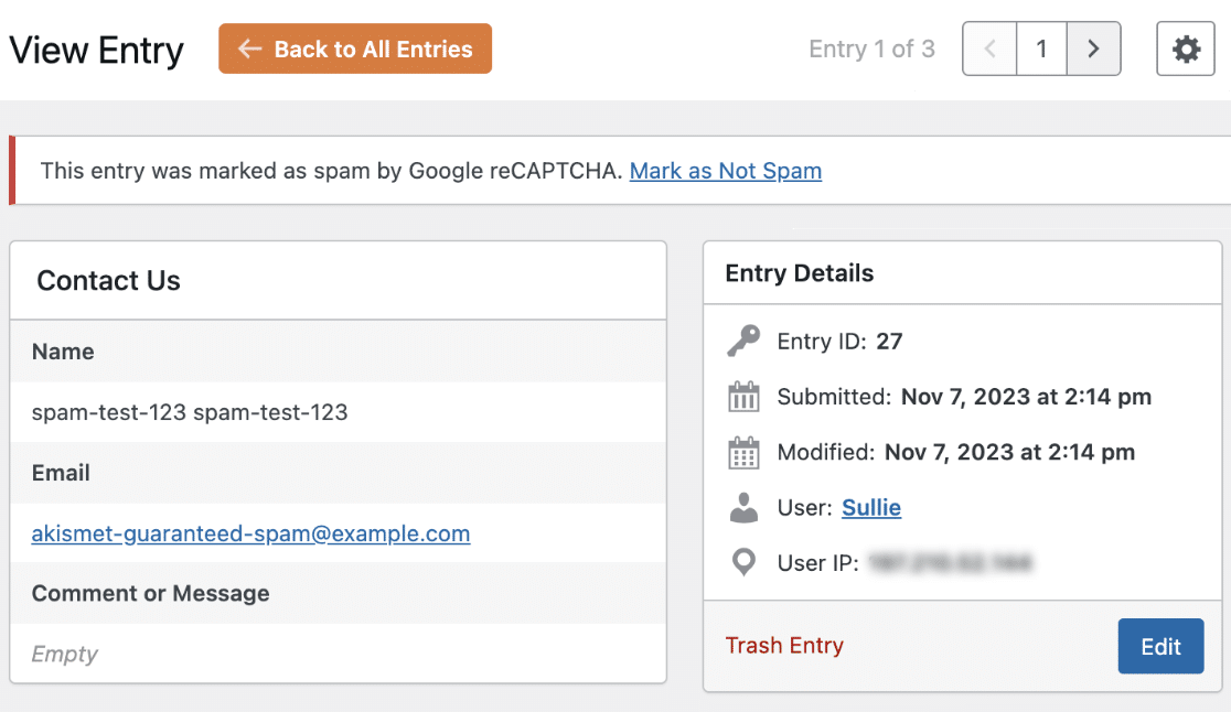 View Entry Page View entry page
