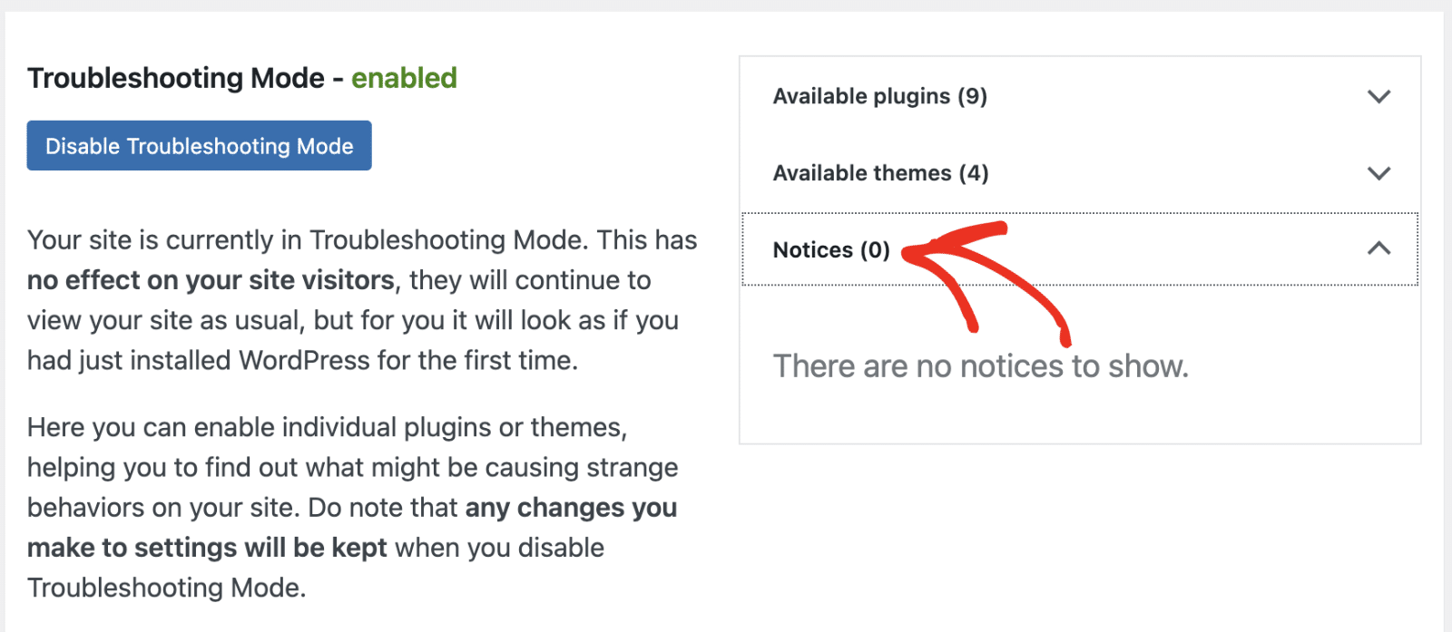 Select the Notices dropdown Select the Notices tab