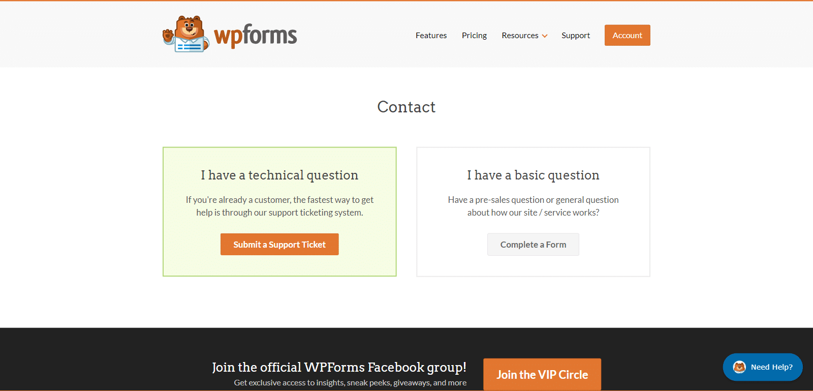 wpforms contact us page