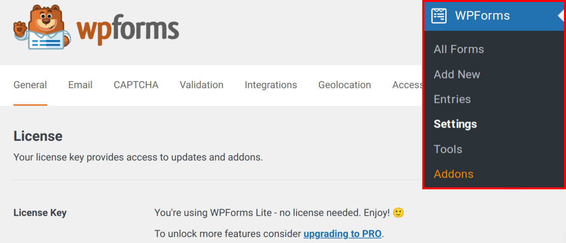 enable-lite-connect-in-settings - WPForms WPForms Lite settings